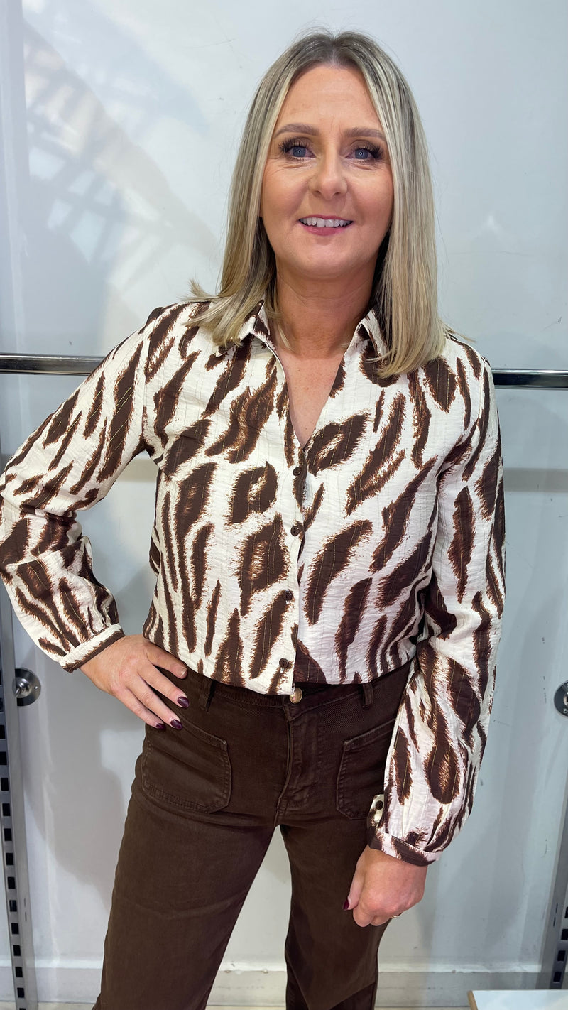 Jenny- Chocolate/Cream Animal Print Lurex Top