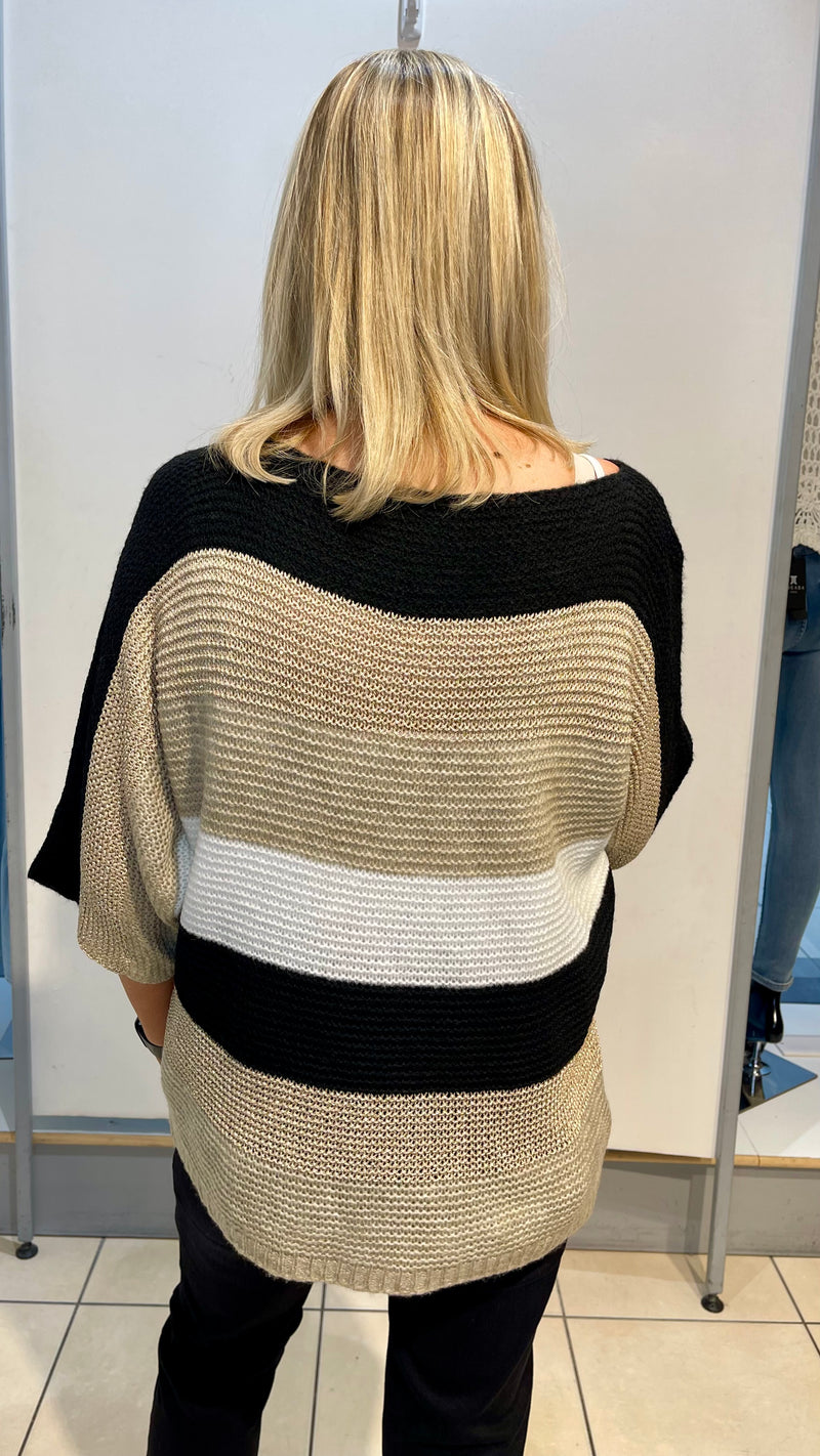 Jackie -Black/Taupe Stripe Knitwear