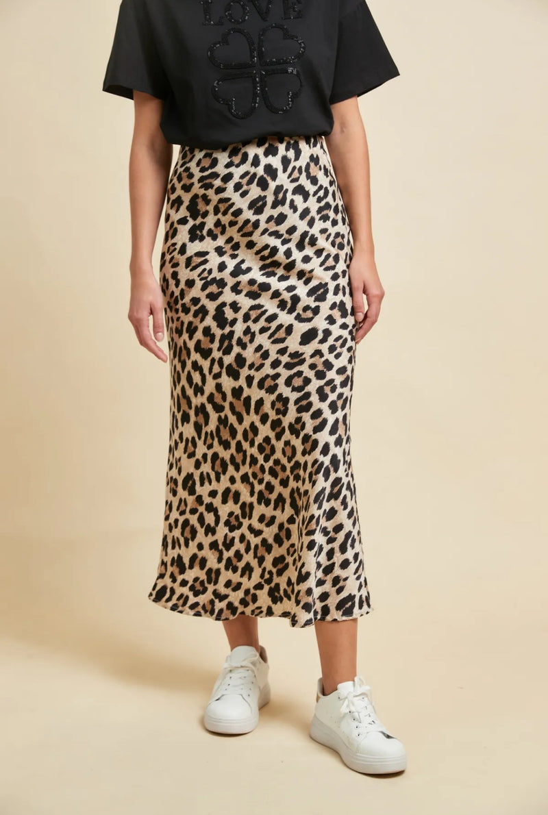 Mollie - Animal Print Satin look Skirt