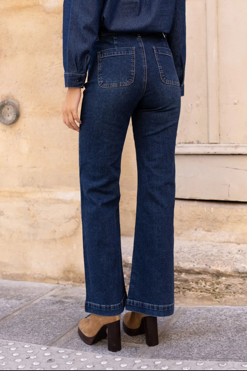 Ella - Blue Stretch Wine  Embroidery Detail Denims