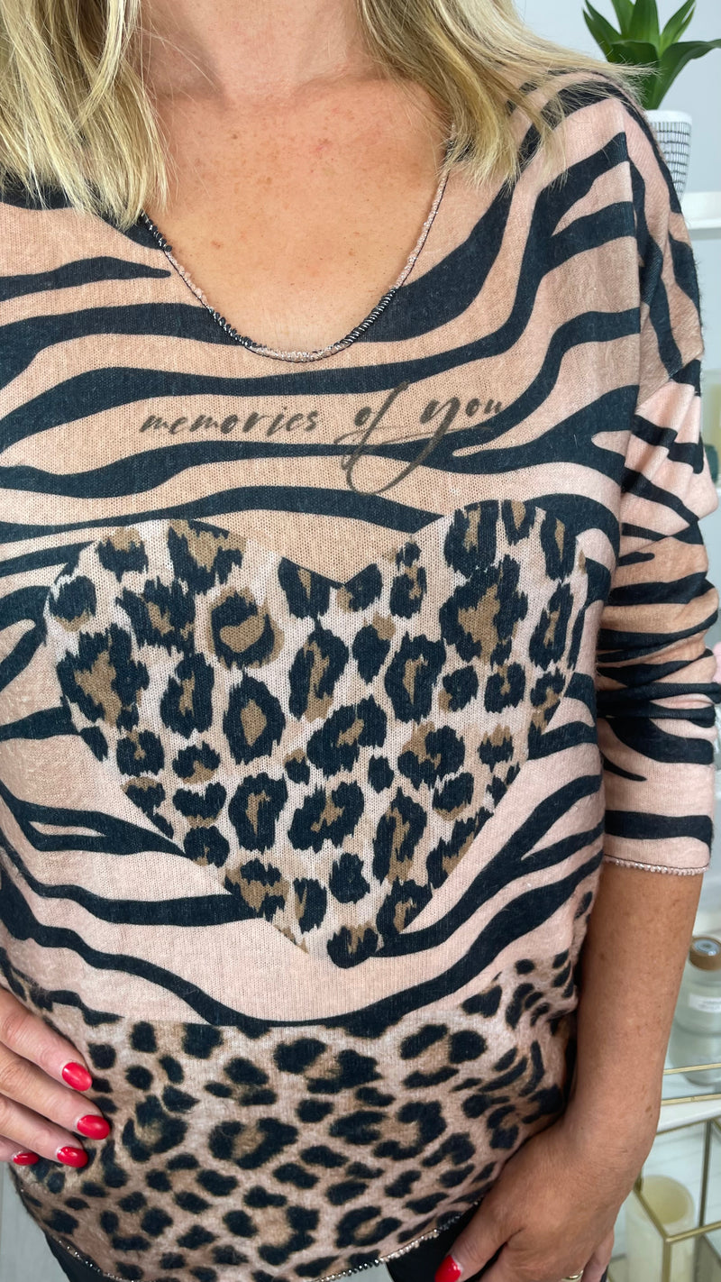 Judy - Camel/Black Leopard Heart Print Top