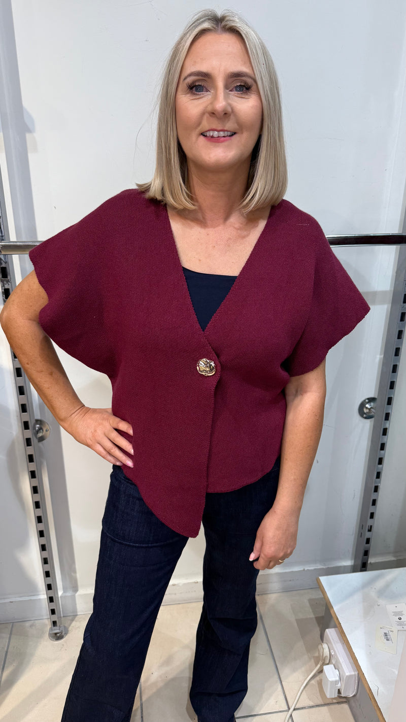 Sheena - Wine Gold Button knit