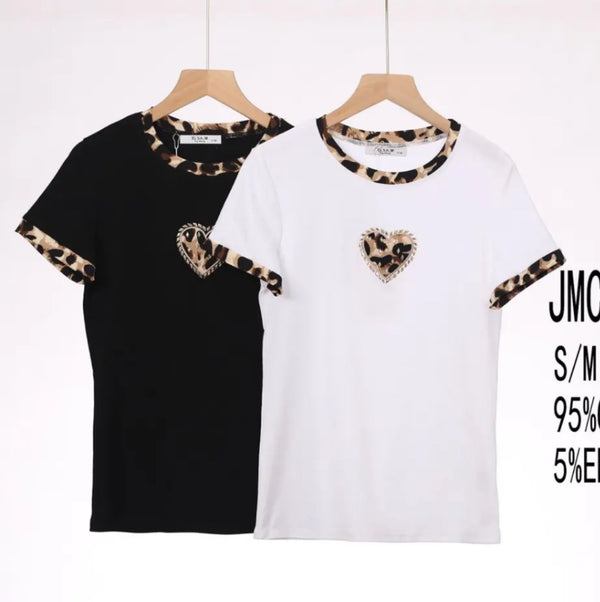 Joey -Black Leopard Heart Tee