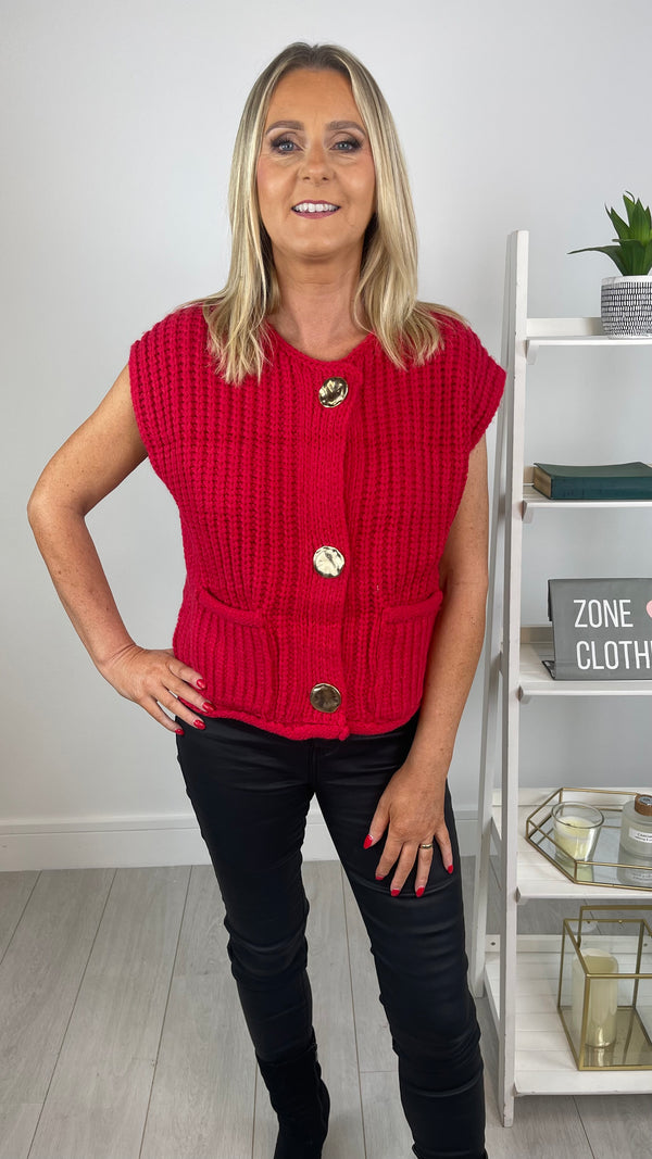 Anna - Chunky Knit Red Waistcoat