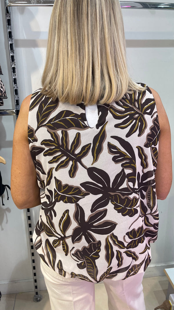 Ava -  Chocolate/Cream Leaf Print Bubble Hem Top