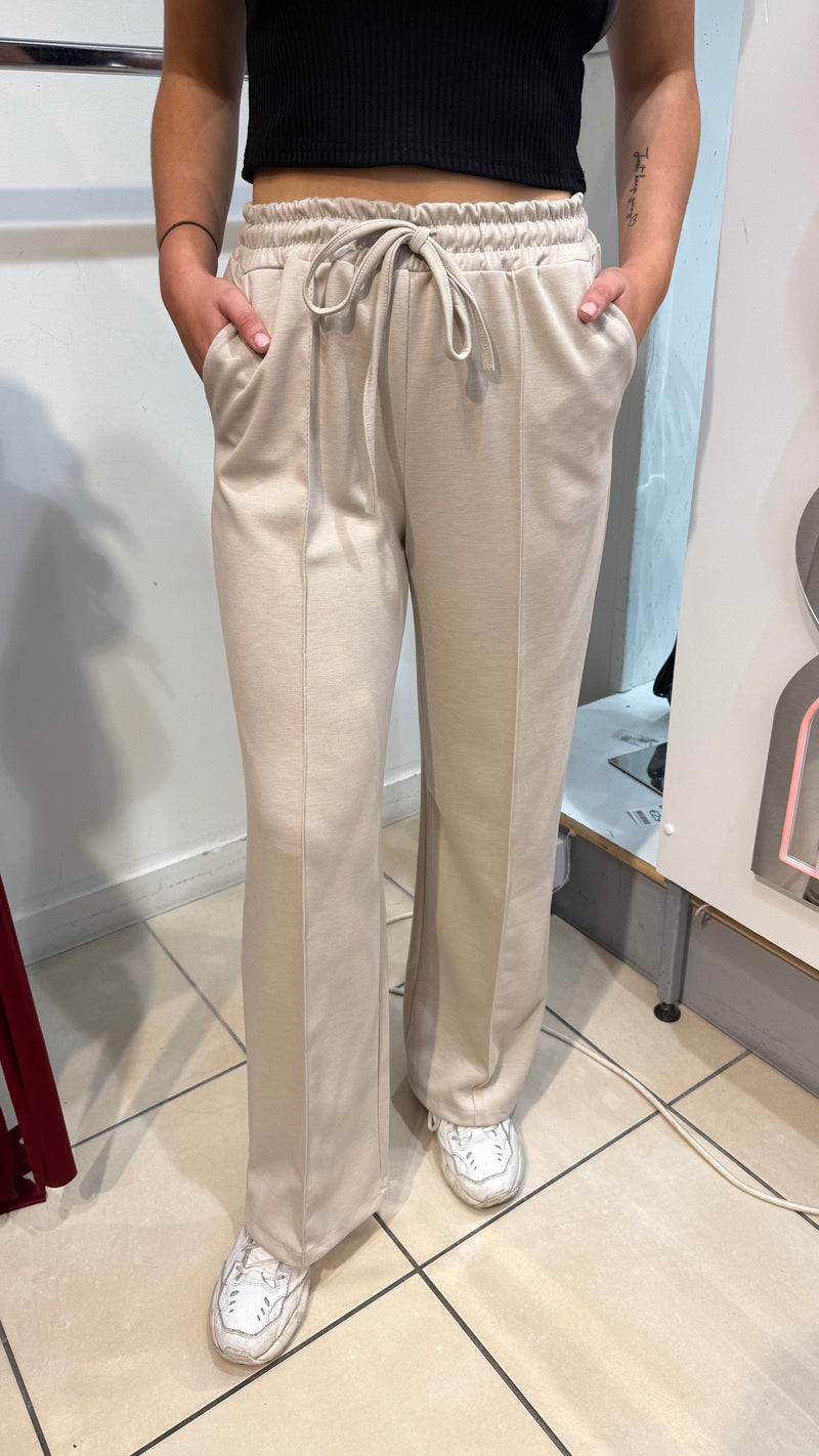 Willow - Beige Elastic Waist Seam Wide Leg joggers