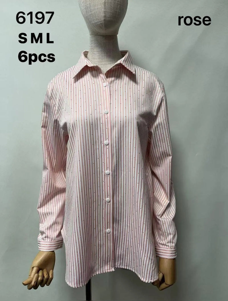 Kendal - Light Orange Stripe Stud Detail Shirt