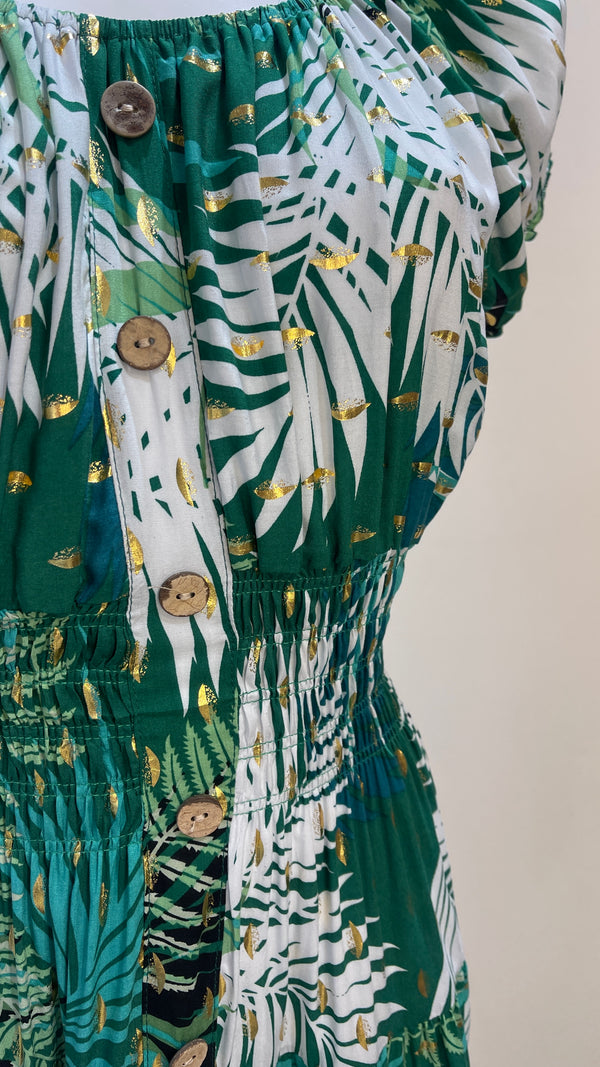 Trudie - Fern Print Button Midi Dress Green