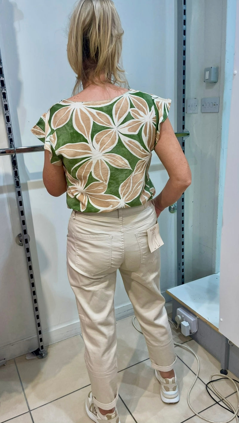 Yasmin - Beige 3/4 Length Mom Fit