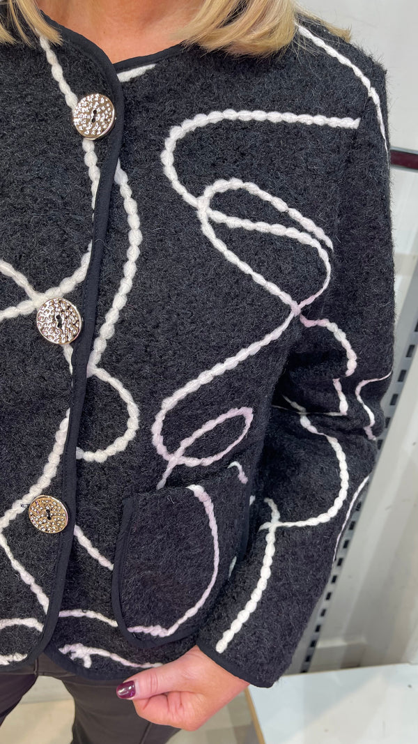 Maisy - Black Rope Detail Fuzzy Jacket