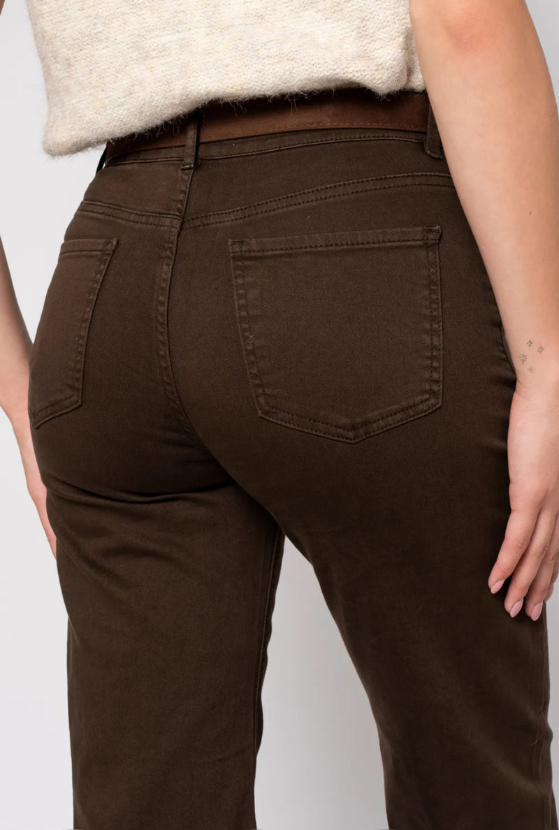Kenny - Chocolate Belted Wide Leg Jeans