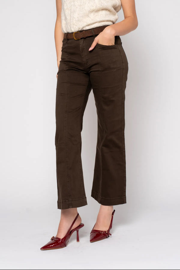 Kenny - Chocolate Belted Wide Leg Jeans