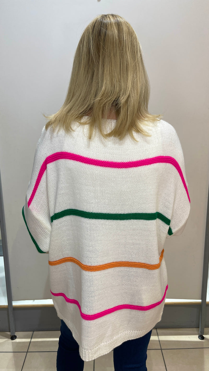 Zara - Cream Multi Colour Stripe Knit Oversized Jumper