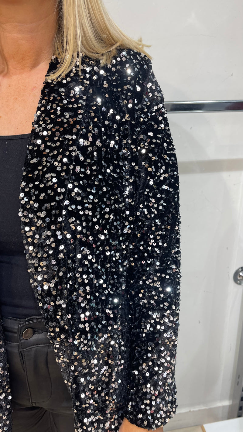 Kay - Black/Silver Sequin Lined Jacket