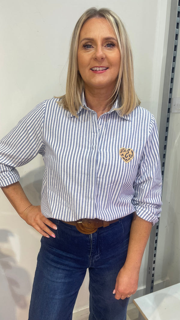 Millie - Denim Blue Stripe Animal Heart Shirt