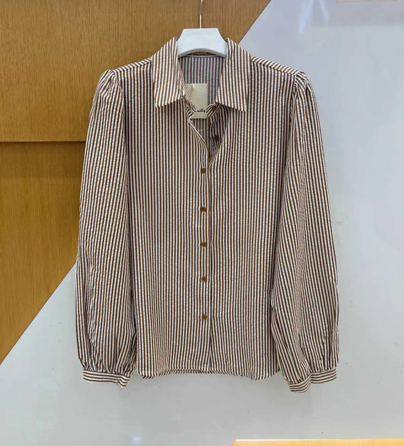 Debbie - Coffee Stripe Shirt