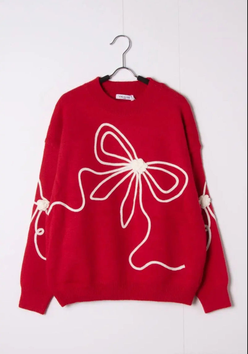 Sara - Red Knit Jumper with Embroidery Detail