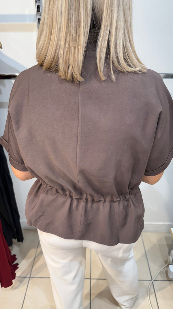 Mandy - Brown Zip Pocket Lightweight Jacket