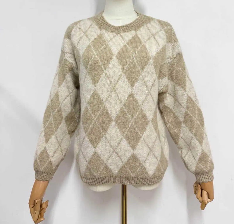 Lulu - Beige/Cream Diamond Knit Jumper
