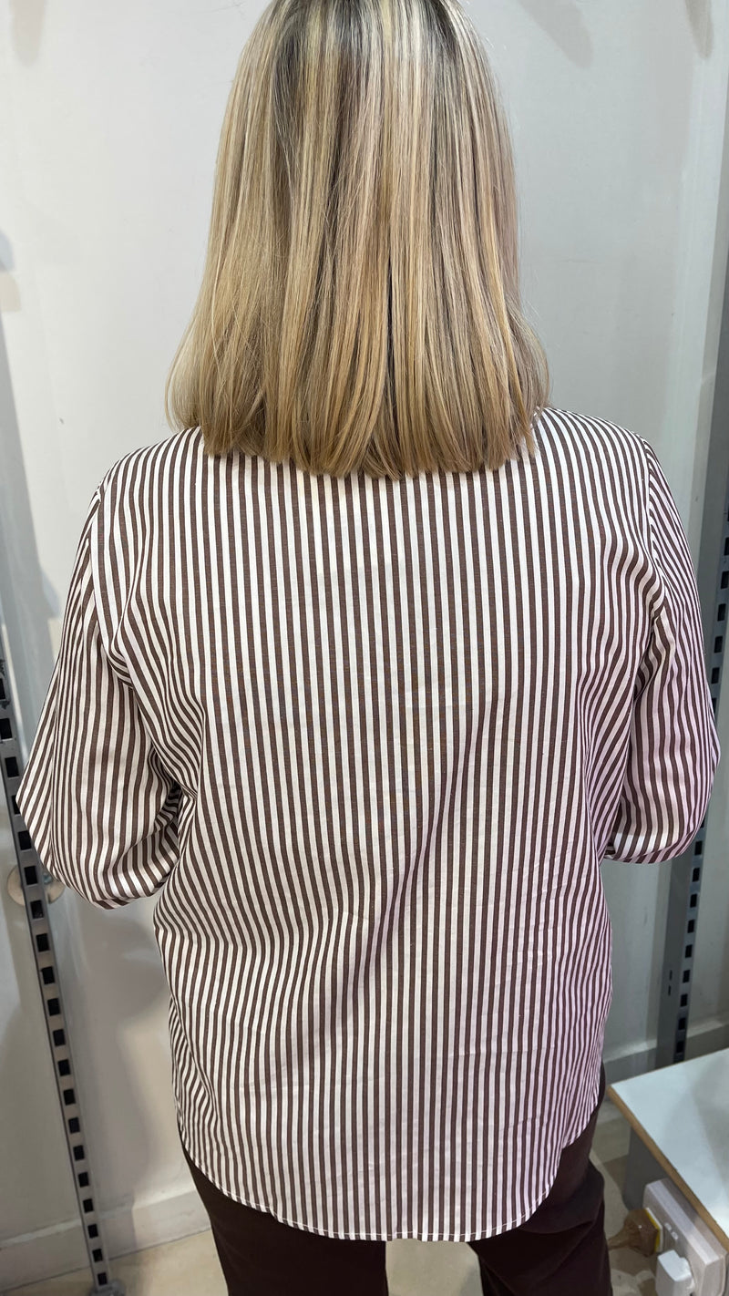 Lexi - Chocolate Stripe Embroidery Top