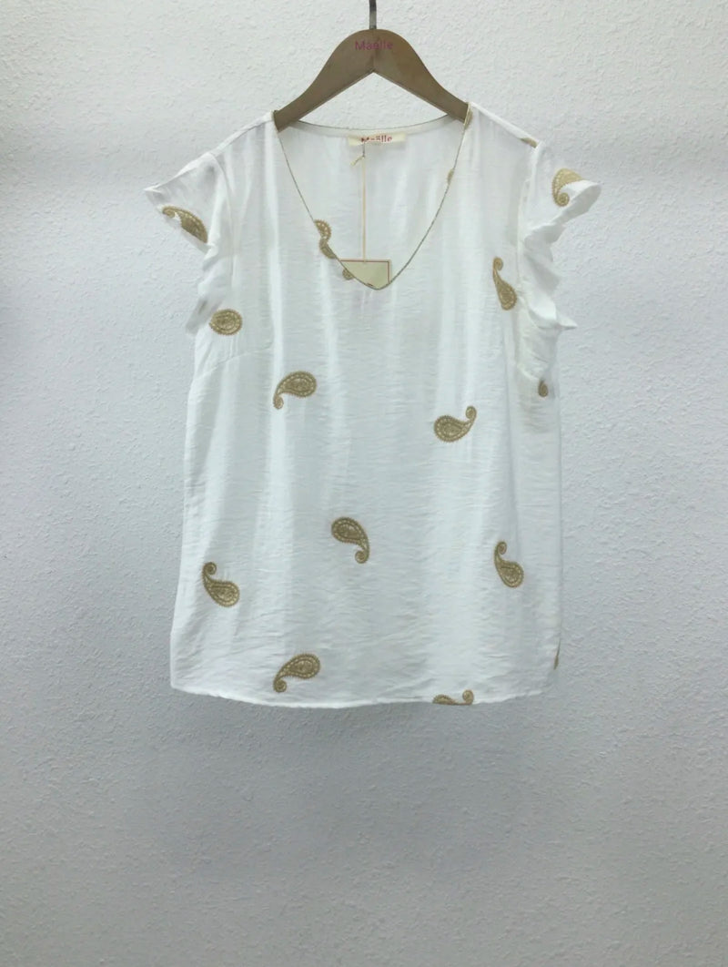 Kelda - White Paisley Embroidered Top