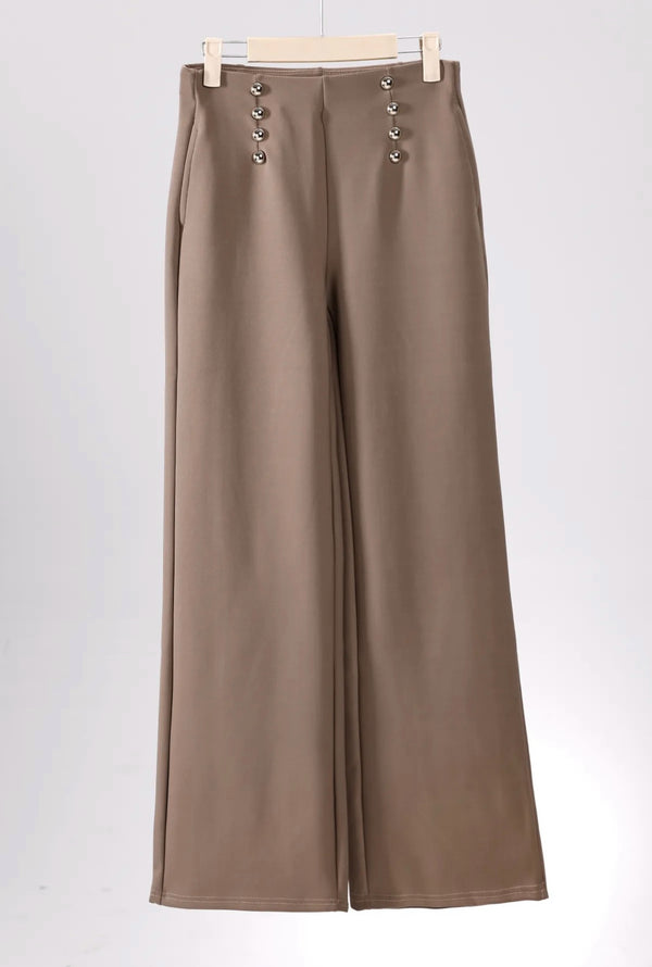 Kelly - Silver Stud Front Trousers Taupe