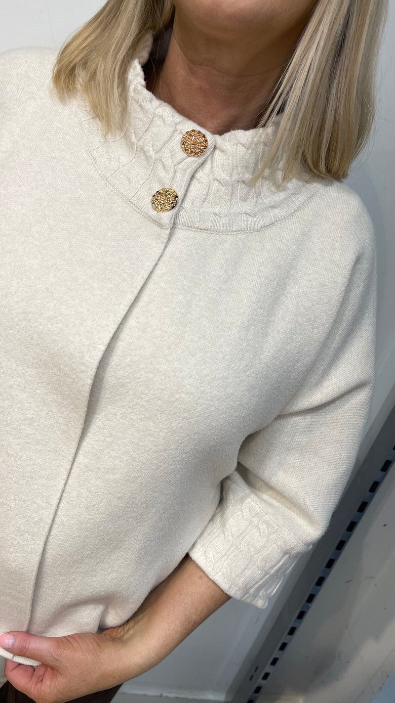 Sara - Beige Button High Neck Knit Cardigan