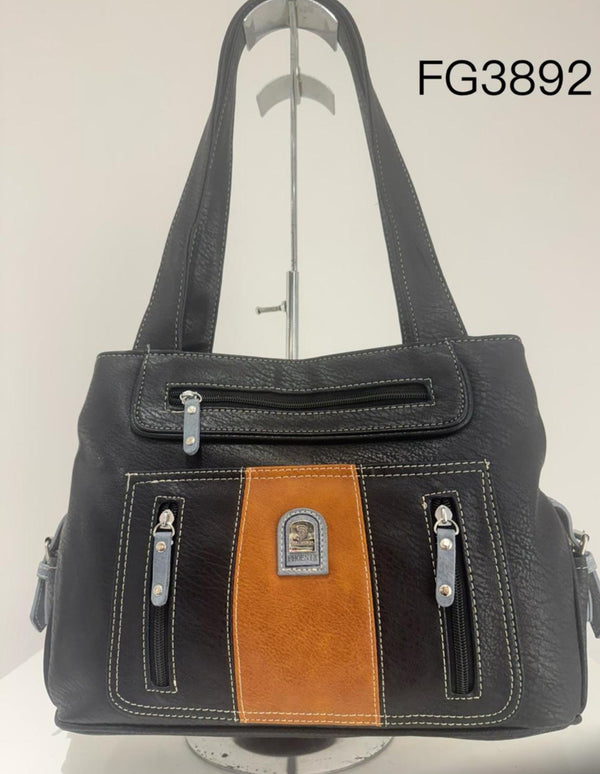 Steff - Black/Tan  Double Zip Bag