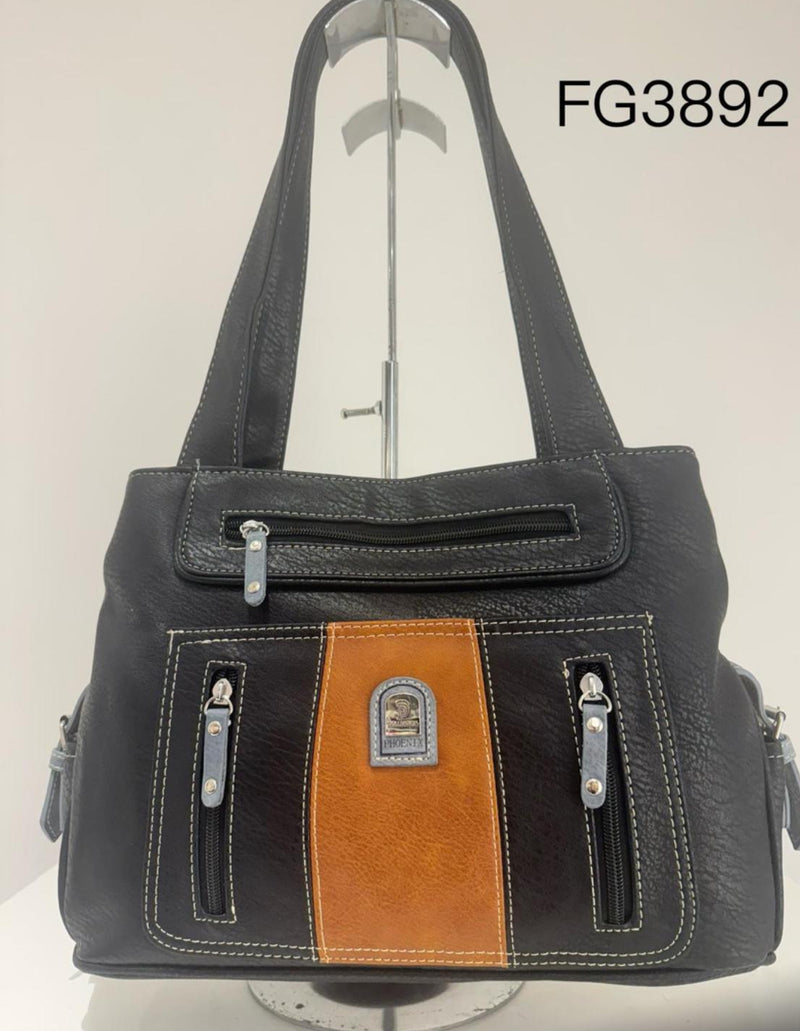 Steff - Black/Tan  Double Zip Bag