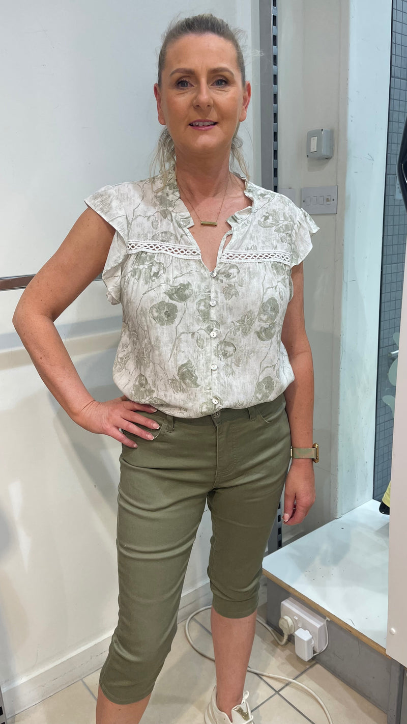 Melanie - Khaki Cotton Mix Capris
