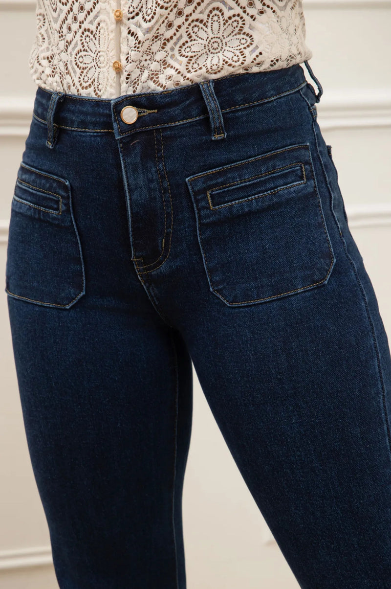 Sandra - Pocket Front Denim Wide Leg Jeans