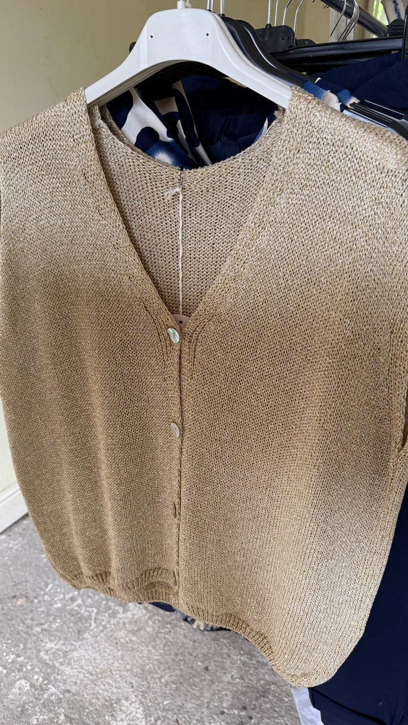 Anna - Gold Lurex Button Knit Waist coat