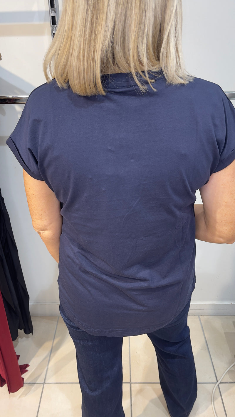 Liv - Navy Gold Foil Diamente T-Shirt