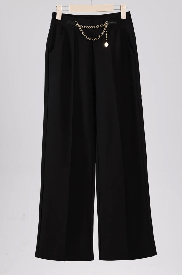 Tina -Black Chain Stretch Seam Trousers