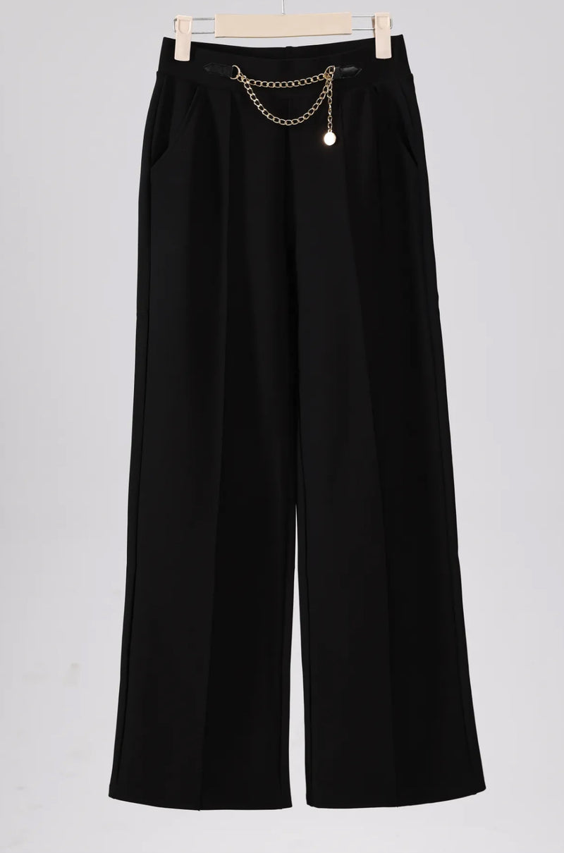 Tina -Black Chain Stretch Seam Trousers