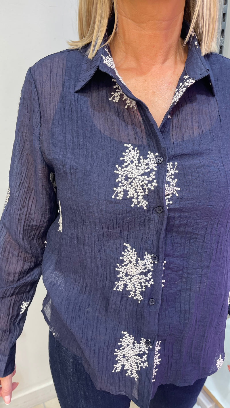 Luca - Navy Embroidery Top