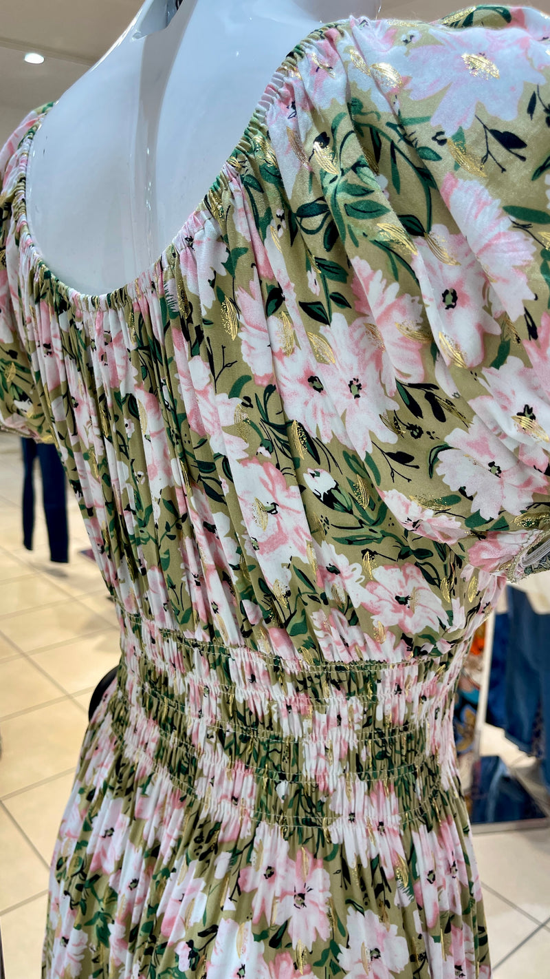 Chloe - Sage/Pink Floral Print Button Maxi Dress