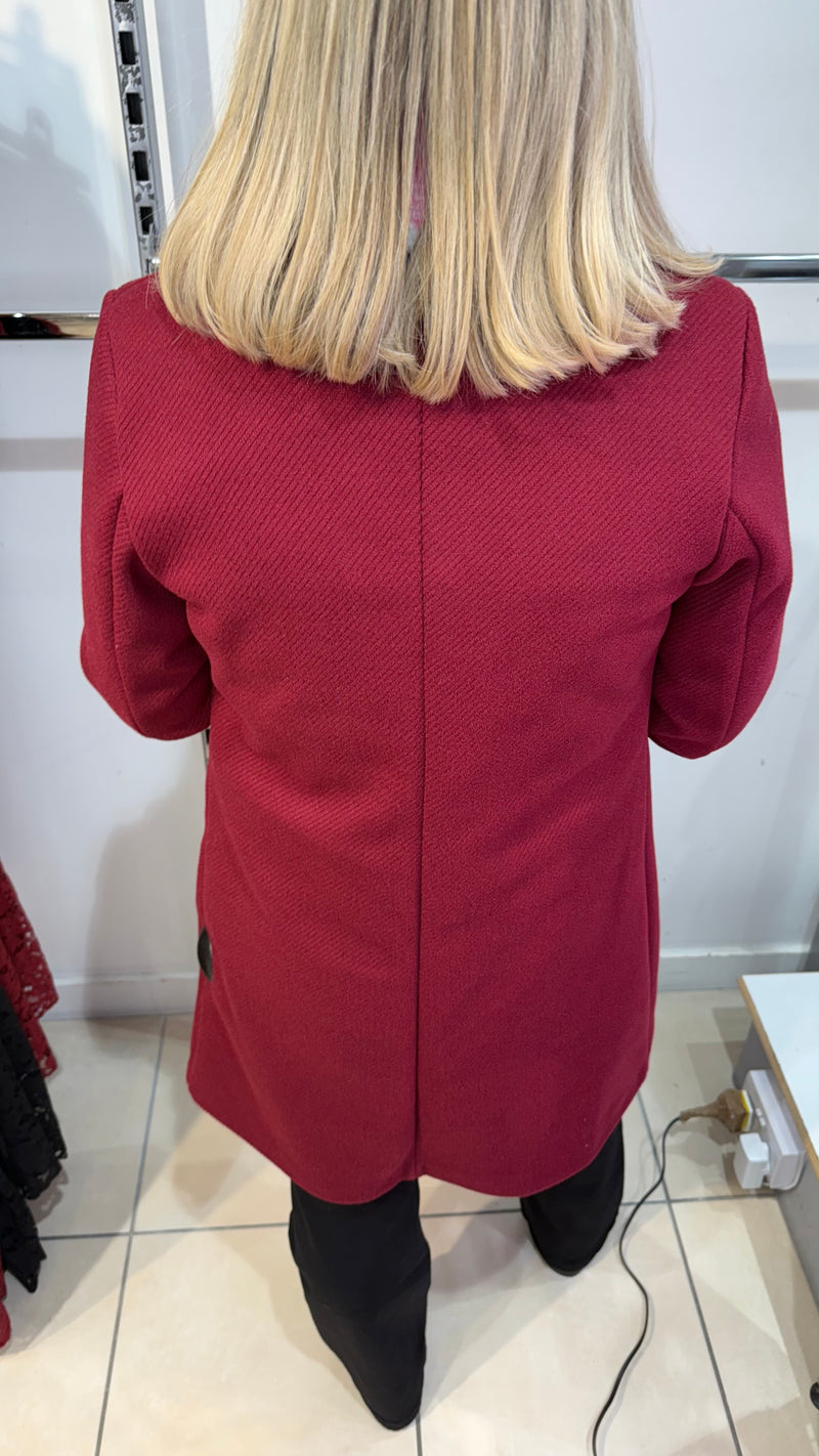 Lauren - Wine Herringbone Lined Coat