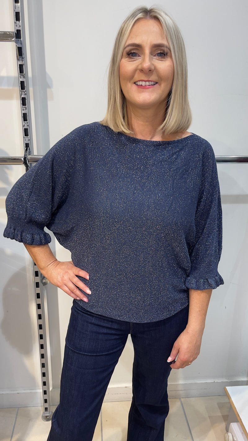 Sarah - Navy Shimmer Batwing Fine Knit