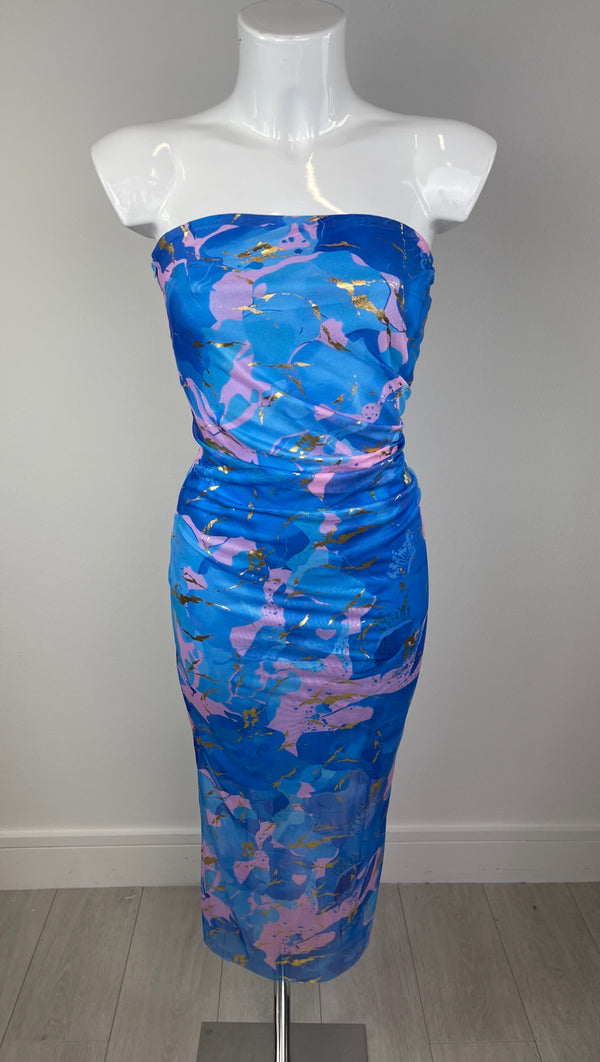 Chloe - Print Bandeau Dress Blue