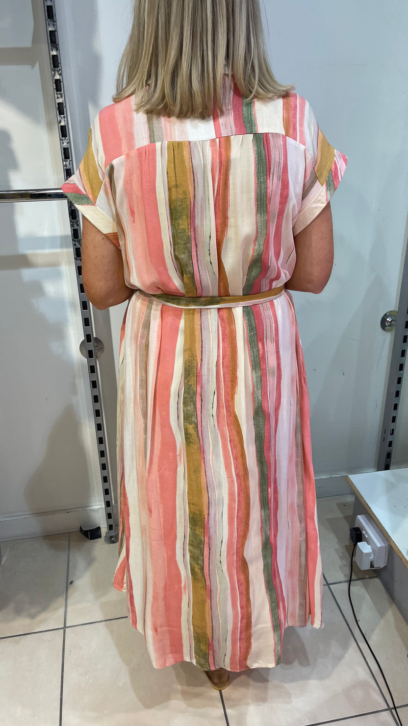 Lorna - stripe green/cream Button Front maxi