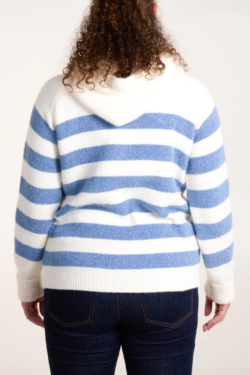 Abbie - Denim/Cream Zipped Hooded Knit