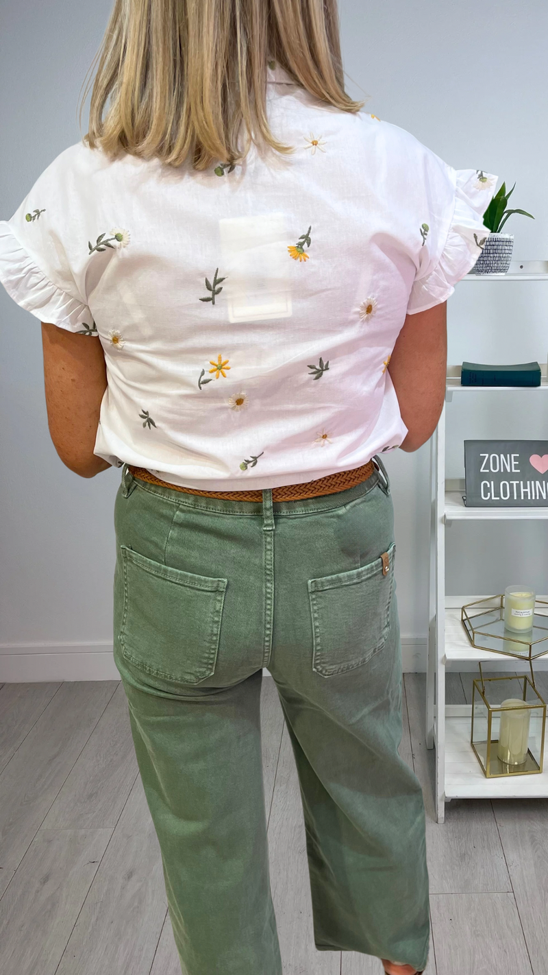 Jenny - Khaki 3/4 Length Belted Denims