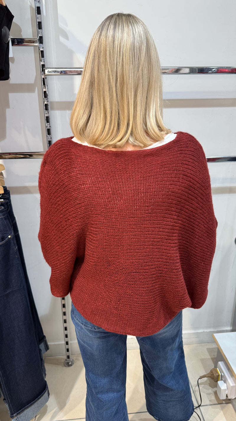 Sonny - Cross Over Knit Jumper Burgundy