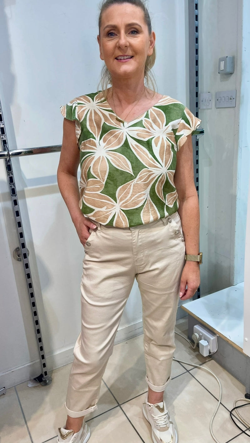 Yasmin - Beige 3/4 Length Mom Fit