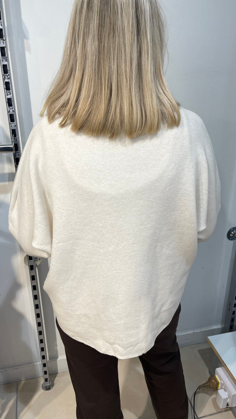 Sara - Beige Button High Neck Knit Cardigan