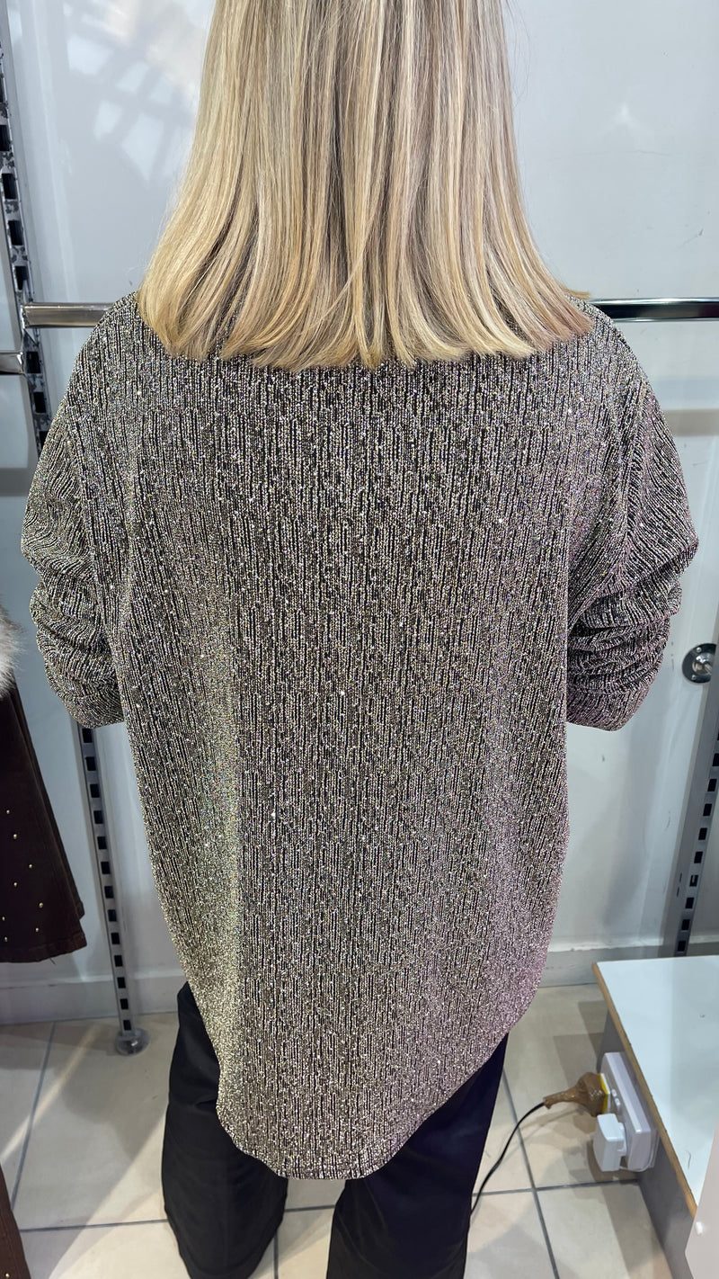 Kay - Gold/Black Shimmer Stud Diamond Zip Batwing Top