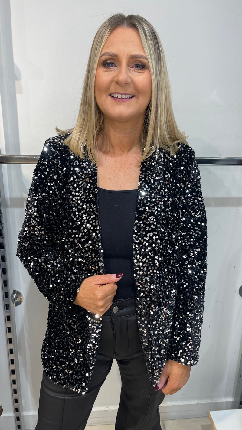 Kay - Black/Silver Sequin Lined Jacket