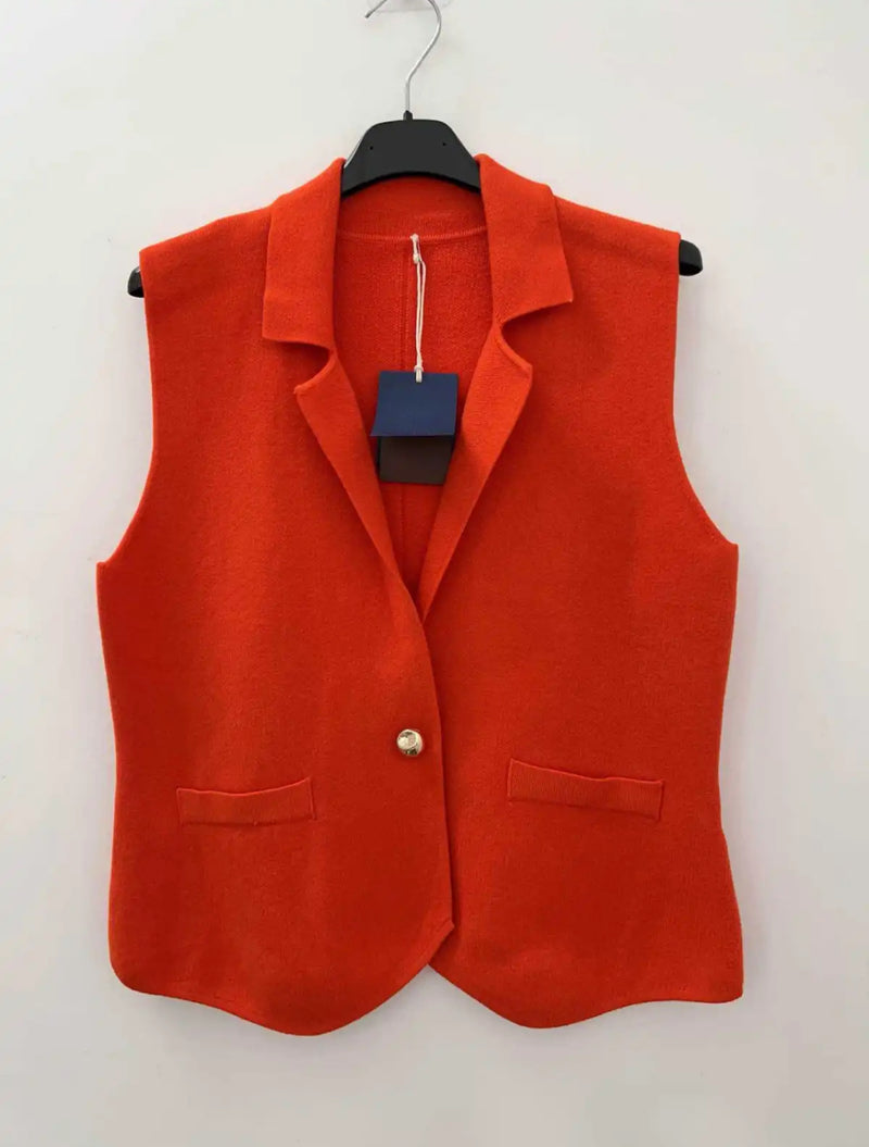Emma - Orange knit Button Waistcoat