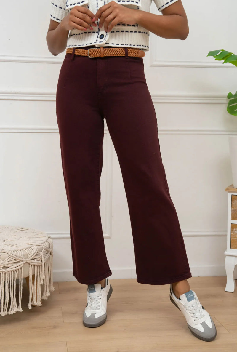 Jake - Wine Belted Cropped Jeans